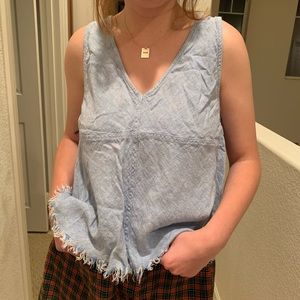 VINTAGE DENIM FRILLED BLOUSE